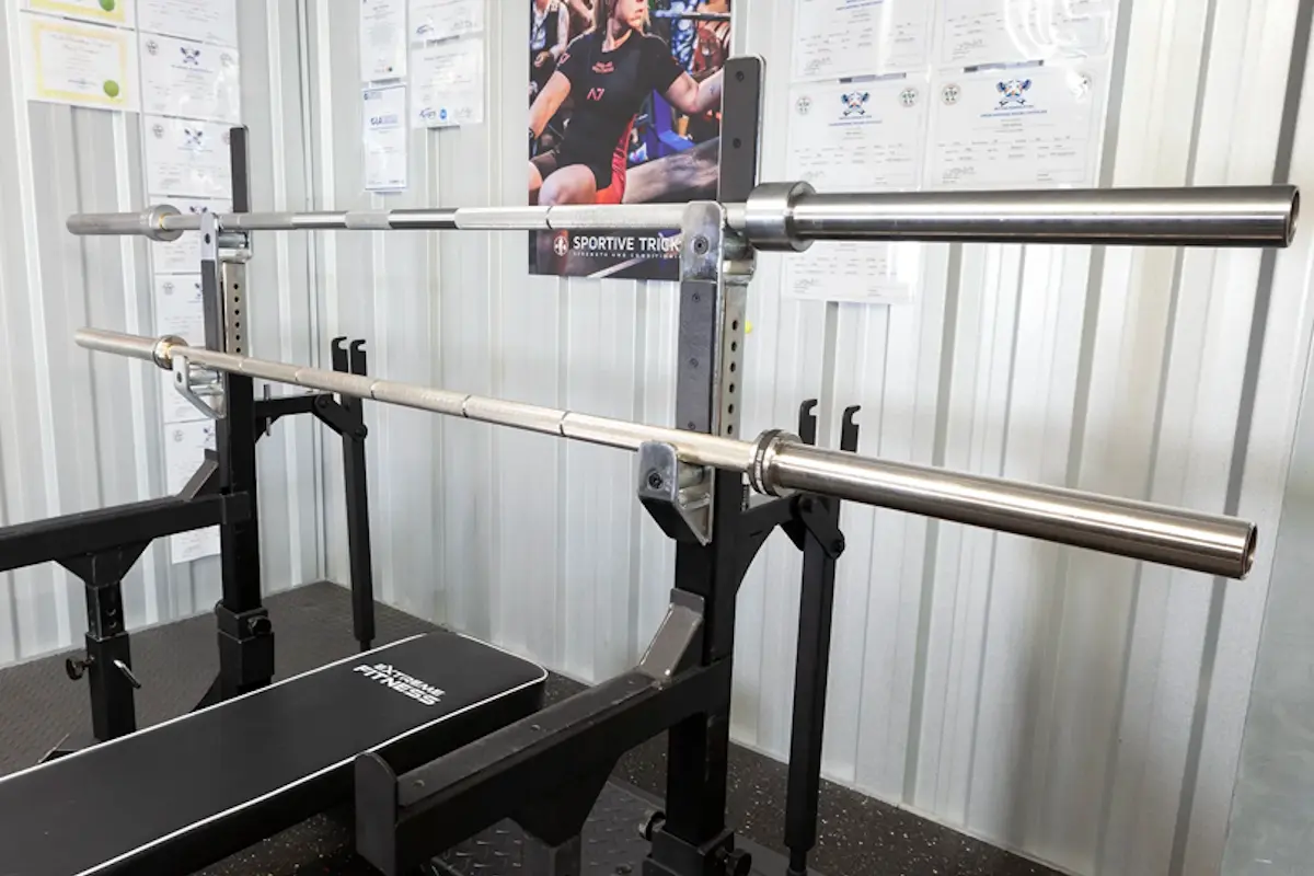 Squat bars displayed together
