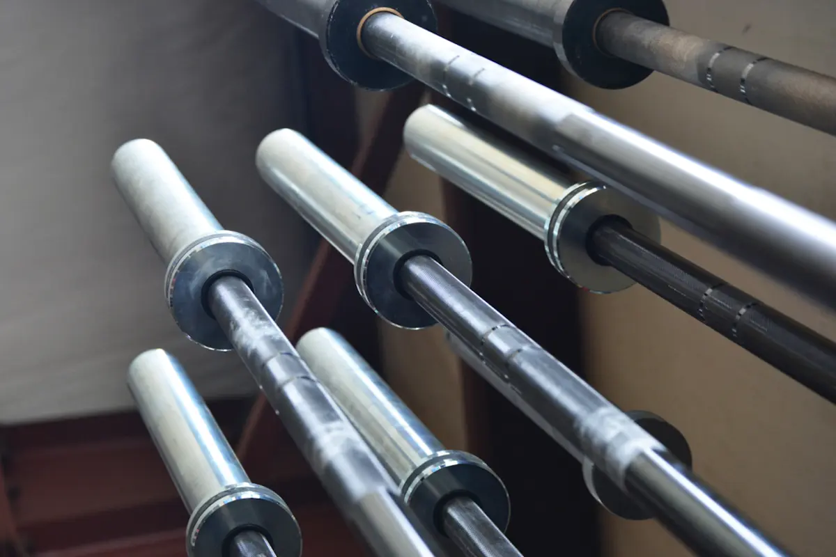 Barbells stored on a rack